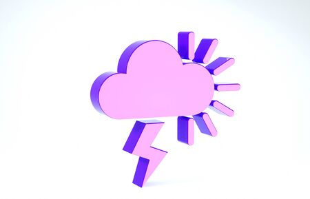 Purple Storm icon isolated on white background. Cloudy with lightning and sun sign. Weather icon of storm. 3d illustration 3D renderの写真素材