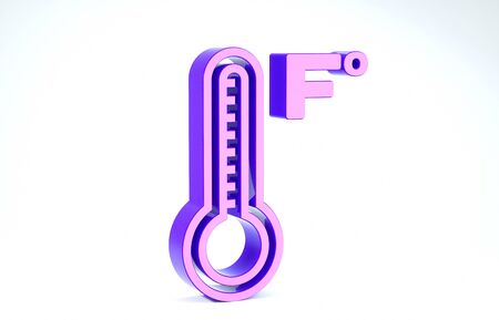 Purple Meteorology thermometer measuring heat and cold icon isolated on white background. Temperature Fahrenheit. 3d illustration 3D renderの写真素材