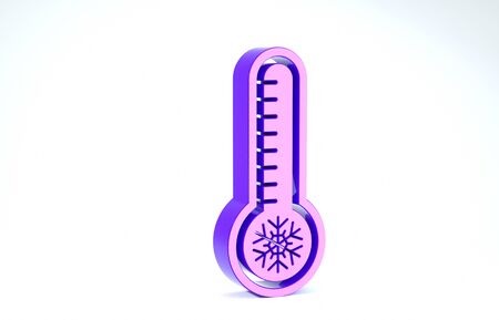 Purple Meteorology thermometer measuring heat and cold icon isolated on white background. Thermometer equipment showing hot or cold weather. 3d illustration 3D renderの写真素材