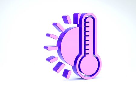 Purple Thermometer with sun icon isolated on white background. 3d illustration 3D renderの写真素材