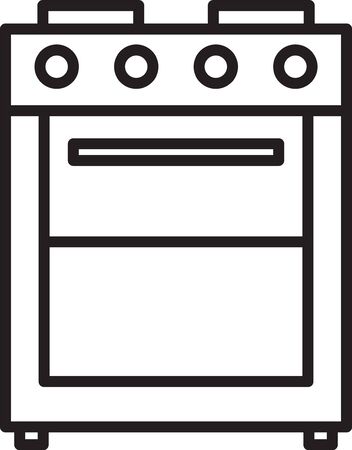 Black line Oven icon isolated on white background. Stove gas oven sign.  Vector Illustrationのイラスト素材