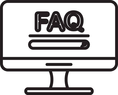 Black line Computer monitor with text FAQ information icon isolated on white background. Frequently asked questions. Vector Illustrationのイラスト素材