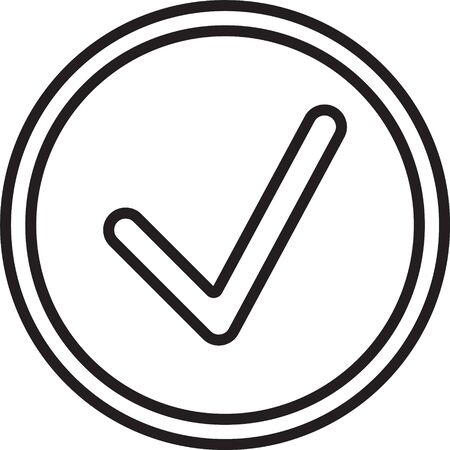 Black line Check mark in circle icon isolated on white background. Choice button sign. Checkmark symbol. Vector Illustrationのイラスト素材