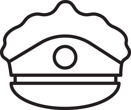 Black line Police cap with cockade icon isolated on white background. Police hat sign. Vector Illustrationのイラスト素材