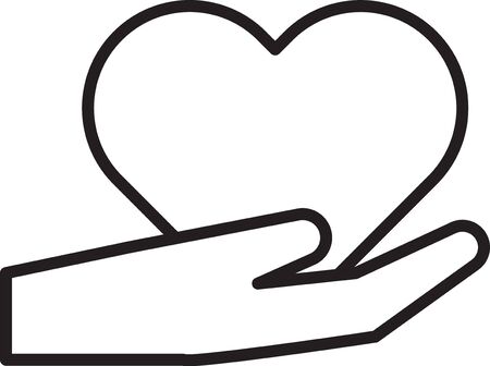 Black line Heart on hand icon isolated on white background. Hand giving love symbol. Valentines day symbol. Vector Illustrationのイラスト素材