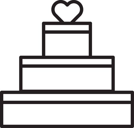 Black line Wedding cake with heart icon isolated on white background. Valentines day symbol. Vector Illustrationのイラスト素材