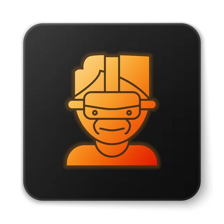 Orange glowing neon Virtual reality glasses icon isolated on white background. Stereoscopic 3d vr mask. Black square button. Vector Illustrationのイラスト素材