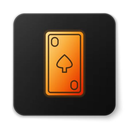 Orange glowing neon Playing card with diamonds symbol icon isolated on white background. Casino gambling. Black square button. Vector Illustrationのイラスト素材