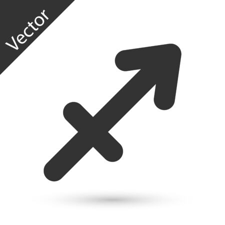 Grey Sagittarius zodiac sign icon isolated on white background. Astrological horoscope collection. Vector Illustrationのイラスト素材