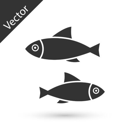 Grey Fish icon isolated on white background. Vector Illustrationのイラスト素材