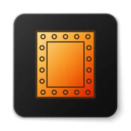 Orange glowing neon Makeup mirror with lights icon isolated on white background. Black square button. Vector Illustrationのイラスト素材