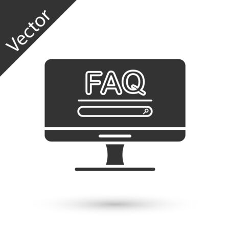 Grey Computer monitor with text FAQ information icon isolated on white background. Frequently asked questions. Vector Illustrationのイラスト素材