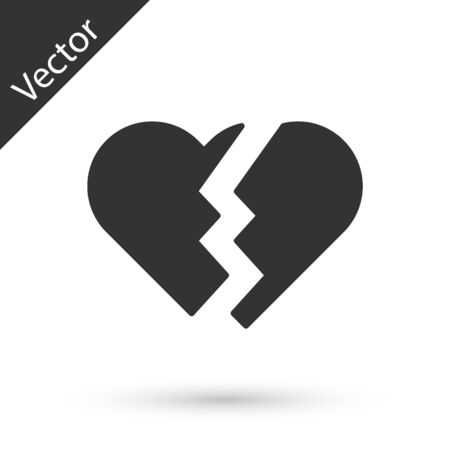 Grey Broken heart or divorce icon isolated on white background. Love symbol. Valentines day. Vector Illustrationのイラスト素材