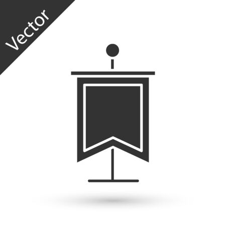 Grey Medieval flag icon isolated on white background. Country, state, or territory ruled by a king or queen. Vector Illustrationのイラスト素材