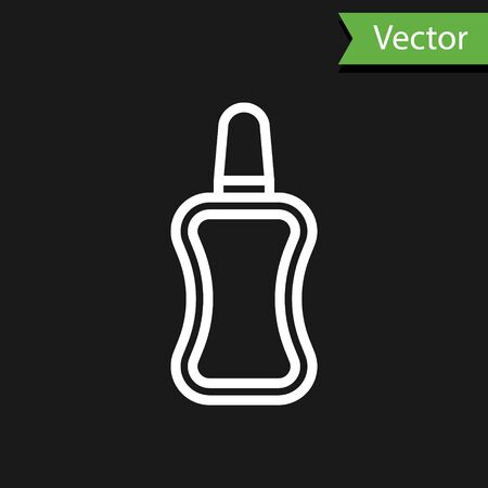 White line Nail polish bottle icon isolated on black background. Vector Illustrationのイラスト素材
