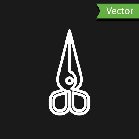 White line Scissors icon isolated on black background. Cutting tool sign. Vector Illustrationのイラスト素材
