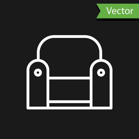 White line Armchair icon isolated on black background. Vector Illustrationのイラスト素材