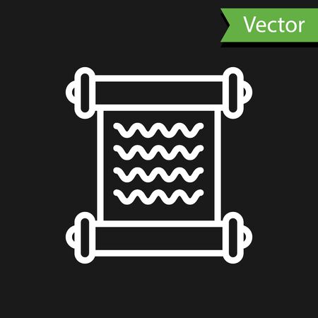 White line Decree, paper, parchment, scroll icon icon isolated on black background. Vector Illustrationのイラスト素材