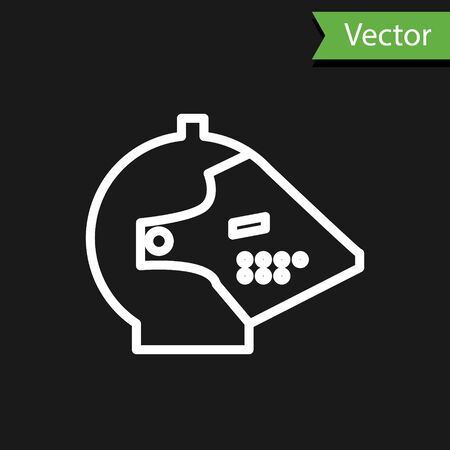 White line Medieval iron helmet for head protection icon isolated on black background. Vector Illustrationのイラスト素材