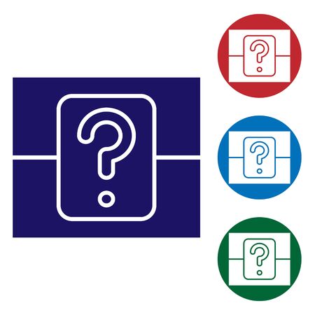 Blue Mystery box or random loot box for games icon isolated on white background. Question box. Set color icons in circle buttons. Vector Illustrationのイラスト素材