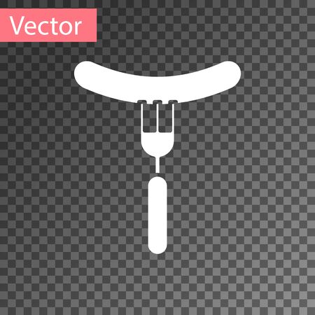 White Sausage on the fork icon isolated on transparent background. Grilled sausage and aroma sign.  Vector Illustrationのイラスト素材