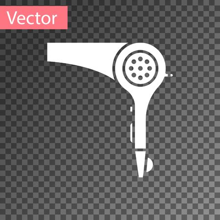 White Hair dryer icon isolated on transparent background. Hairdryer sign. Hair drying symbol. Blowing hot air. Vector Illustrationのイラスト素材