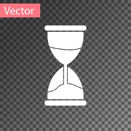 White Old hourglass with flowing sand icon isolated on transparent background. Sand clock sign. Business and time management concept. Vector Illustrationのイラスト素材