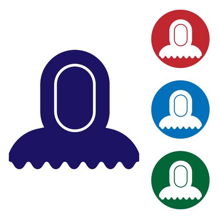 Blue Medieval hood icon isolated on white background. Hooded sweatshirt. Set color icons in circle buttons. Vector Illustrationのイラスト素材