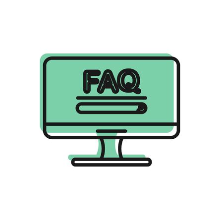 Black line Computer monitor with text FAQ information icon isolated on white background. Frequently asked questions. Vector Illustrationのイラスト素材