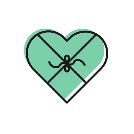 Black line Candy in heart shaped box and bow icon isolated on white background. Valentines Day. Vector Illustrationのイラスト素材