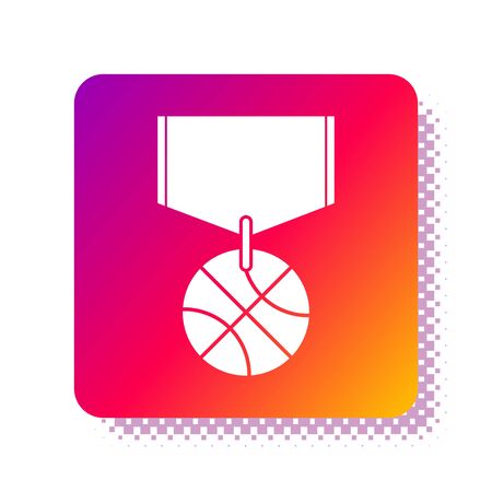 White Basketball medal with ribbon icon isolated on white background. Square color button. Vector Illustrationのイラスト素材