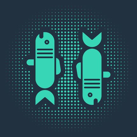 Green Pisces zodiac sign icon isolated on blue background. Astrological horoscope collection. Abstract circle random dots. Vector Illustrationのイラスト素材