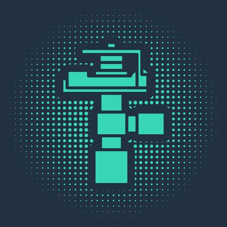 Green Automatic irrigation sprinklers icon isolated on blue background. Watering equipment. Garden element. Spray gun icon. Abstract circle random dots. Vector Illustrationのイラスト素材