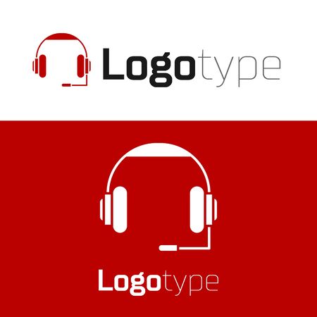 Red Headphones icon isolated on white background. Earphones. Concept for listening to music, service, communication and operator.のイラスト素材