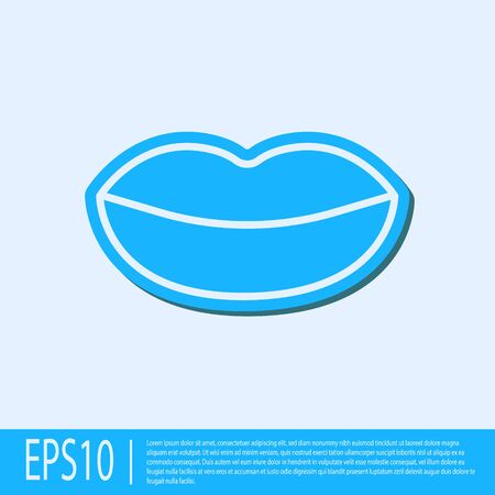 Blue line Smiling lips icon isolated on grey background. Smile symbol. Vector Illustrationのイラスト素材