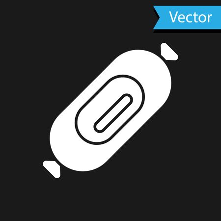 White Salami sausage icon isolated on black background. Meat delicatessen product.  Vector Illustrationのイラスト素材