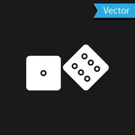 White Game dice icon isolated on black background. Casino gambling.  Vector Illustrationのイラスト素材