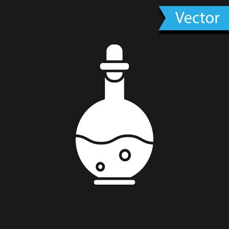 White Glass bottle with magic elixir icon isolated on black background. Computer game asset.  Vector Illustrationのイラスト素材