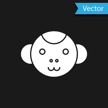 White Monkey zodiac sign icon isolated on black background. Astrological horoscope collection. Vector Illustrationのイラスト素材