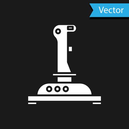 White Joystick for arcade machine icon isolated on black background. Joystick gamepad. Vector Illustrationのイラスト素材