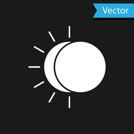 White Eclipse of the sun icon isolated on black background. Total sonar eclipse. Vector Illustrationのイラスト素材