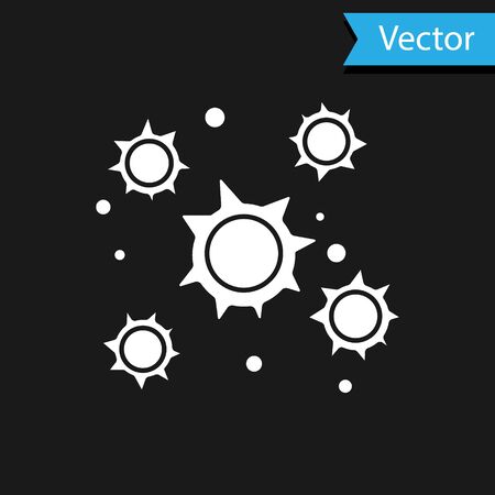 White Bacteria icon isolated on black background. Bacteria and germs, microorganism disease causing, cell cancer, microbe, virus, fungi. Vector Illustrationのイラスト素材