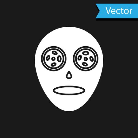 White Facial cosmetic mask icon isolated on black background. Cosmetology, medicine and health care. Vector Illustrationのイラスト素材