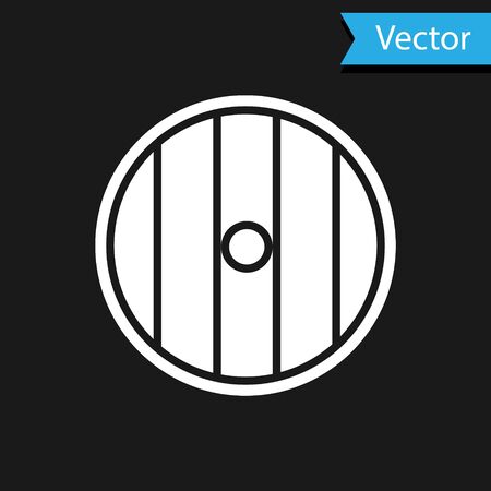 White Round wooden shield icon isolated on black background. Security, safety, protection, privacy, guard concept. Vector Illustrationのイラスト素材