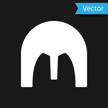White Medieval iron helmet for head protection icon isolated on black background. Vector Illustrationのイラスト素材
