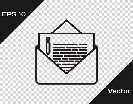 Black line Envelope icon isolated on transparent background. Email message letter symbol. Vector Illustrationのイラスト素材