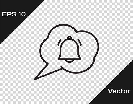Black line Speech bubble with chat notification icon isolated on transparent background. New message, dialog, chat, social network notification. Vector Illustrationのイラスト素材