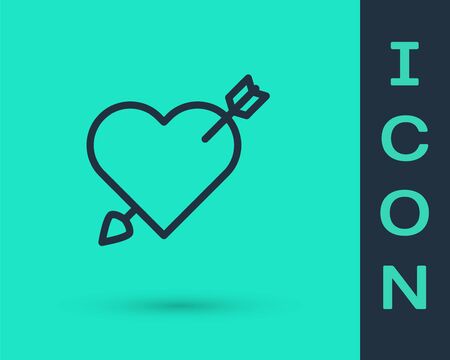 Black line Amour symbol with heart and arrow icon isolated on green background. Love sign. Valentines symbol. Vector Illustrationのイラスト素材