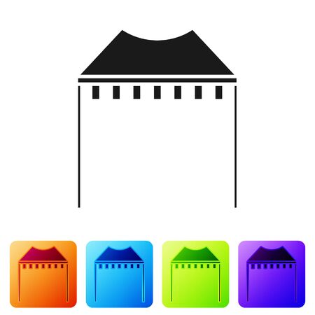 Black Camping tent icon isolated on white background. Carnival camping tent. Amusement park. Set icons in color square buttons. Vector Illustrationのイラスト素材