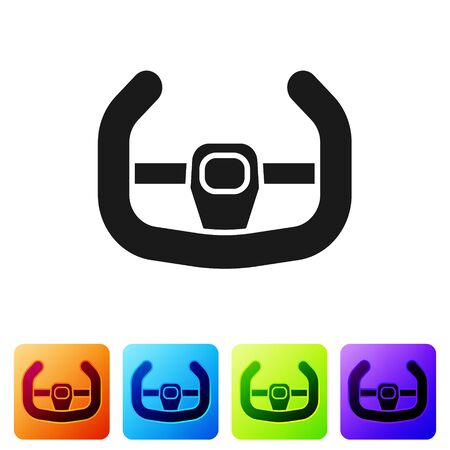 Black Sport steering wheel icon isolated on white background. Car wheel icon. Set icons in color square buttons. Vector Illustrationのイラスト素材